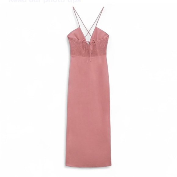 ZARA Chalk Pink Linen Blend Sleeveless Midi Dress - Picture 5 of 11